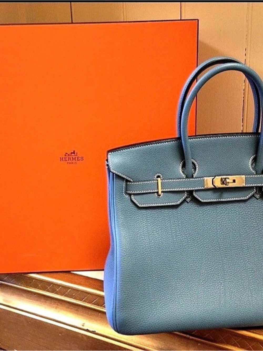Hermes Birkin 35 Blue Leather Tote